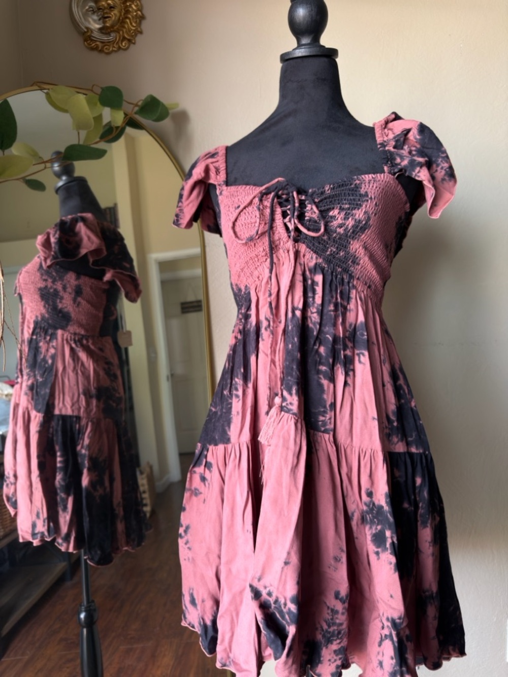 Khush clothing tie dye open back off shoulder tie corset front medium net